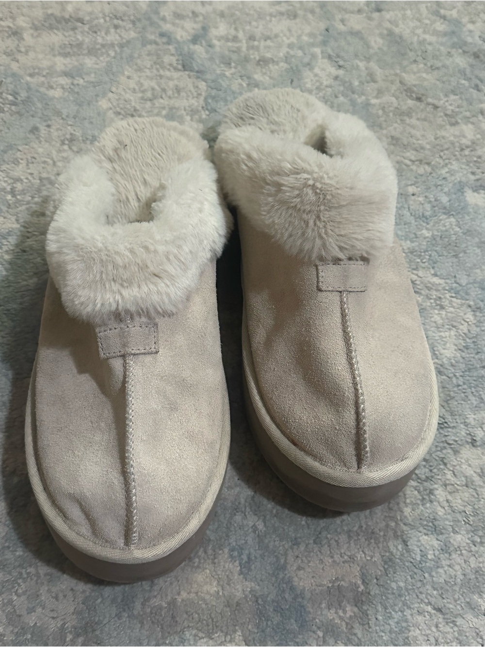 Fur lined platform slippers